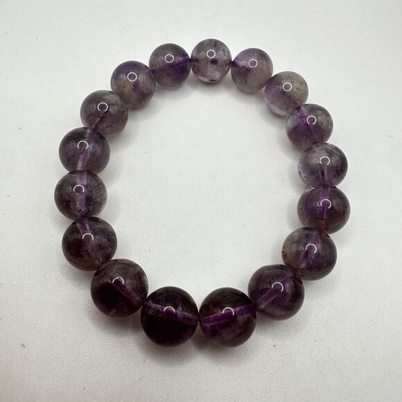 12.5mm Natural Purple Rabbit Hair Rutilated Quartz beaded stretch bracelet! - Picture 9 of 10